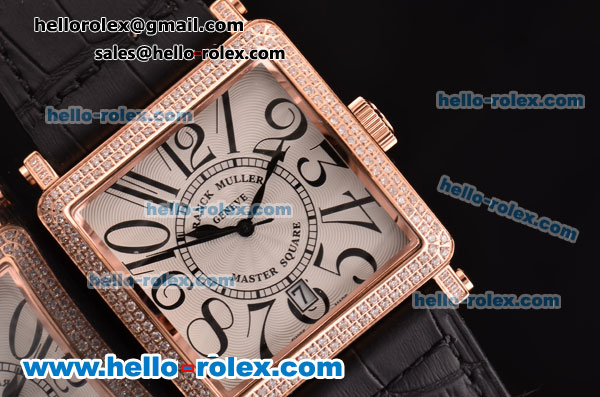 Franck Muller Master Square Swiss Quartz Rose Gold Case with Diamond bezel and Black Leather Strap - Click Image to Close